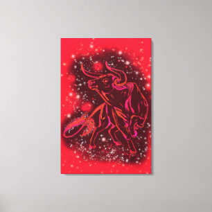 Toro Corriendo En Lienzo De Noche Estrellada Roja