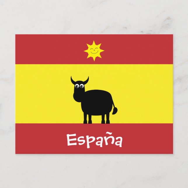 Toro español, bandera y postal sonriente (Anverso)