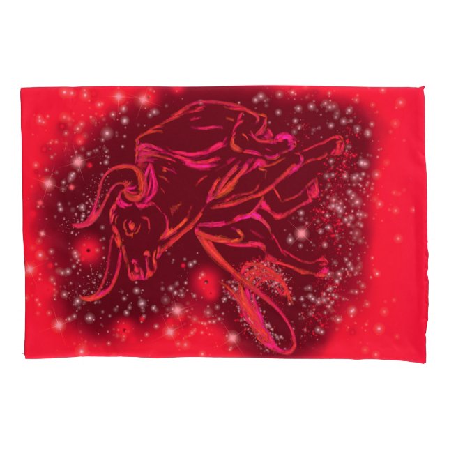 Toro Funda De Pillow Rojo Corriendo En La Noche De (Anverso)