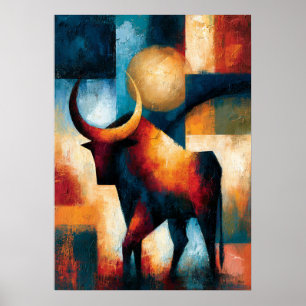 Toro Rojo Arte Geométrico Animal Japonés