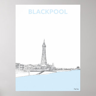 Torre Blackpool, impresión original de arte de lín