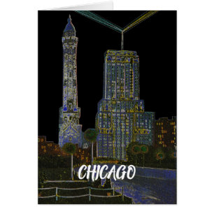 Torre de Agua de Chicago Hermoso Arte Vintage Colo