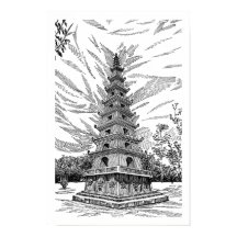 Torre de Pagoda Negra y Blanca - Boceto de Arte de
