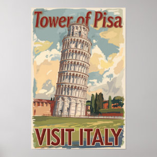 Torre de Pisa Italia Arte de Viaje Pintoresco Vint