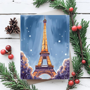 Torre Eiffel Alegre   Acuarela de Navidad de París