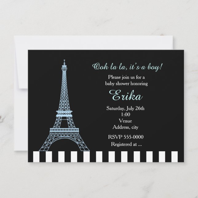 Torre Eiffel Azul Bebé Invitación para Baby Shower (Anverso)