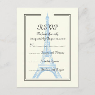 Torre Eiffel azul boda de París con tarjeta RSVP d