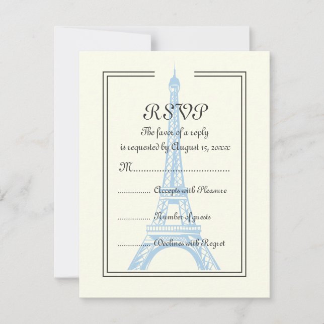 Torre Eiffel azul boda de París con tarjeta RSVP d (Anverso)
