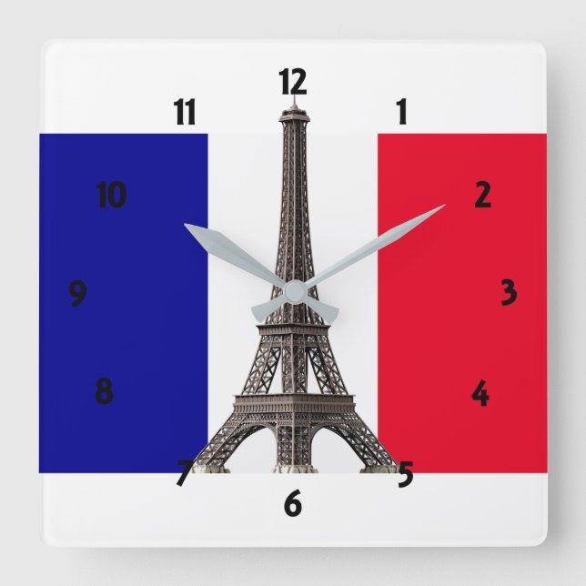 Torre Eiffel Bandera Francesa Reloj de pared (Anverso)