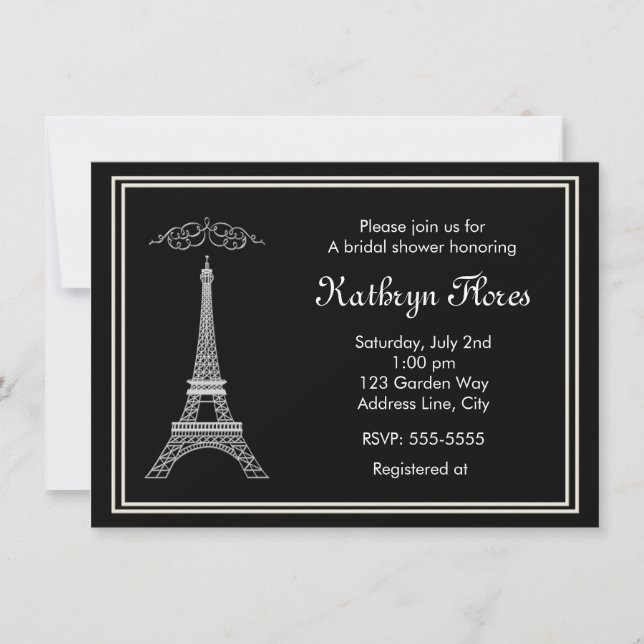 Torre Eiffel Blanca de París en invitación frances (Anverso)
