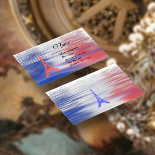 Torre Eiffel con tarjeta de visita tricolor