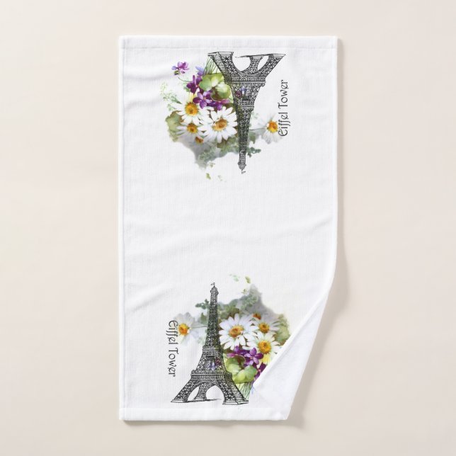 Torre Eiffel Daisies Violeta Toalla Romántica (Toalla de mano)