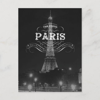 Torre Eiffel de la tarjeta de viaje blanca y negra