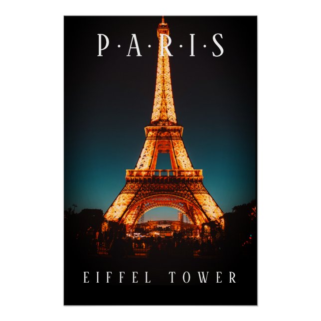 Torre Eiffel De Noche, París, Poster Negro (Anverso)