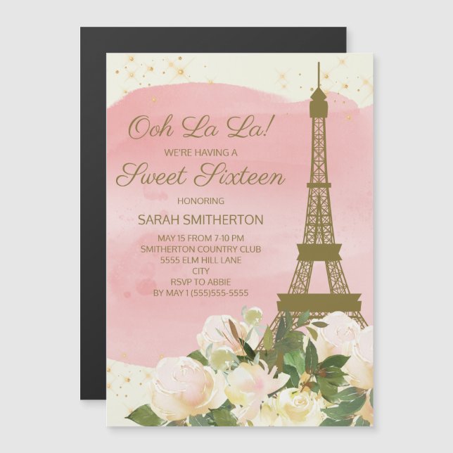 Torre Eiffel de oro rosa elegante París Sweet 16  (Anverso/Reverso)