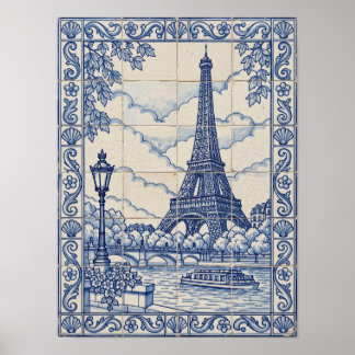Torre Eiffel de París Arte Azulejo Portugués Azul