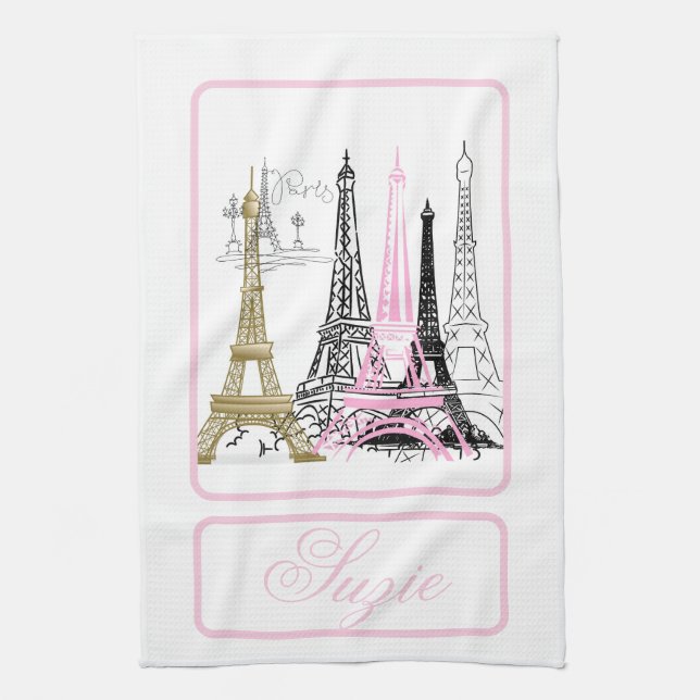 Torre Eiffel de París, toalla de baño rosa de Fran (Vertical)