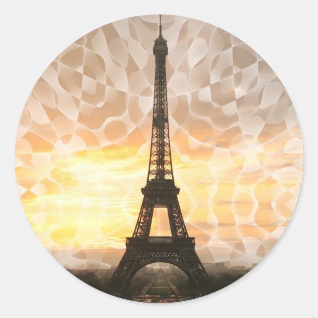 Torre Eiffel En El Pegatina Sunset (Anverso)