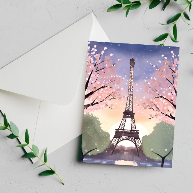 Torre Eiffel en Flor París Francia Tarjeta Acuarel (Subido por el creador)
