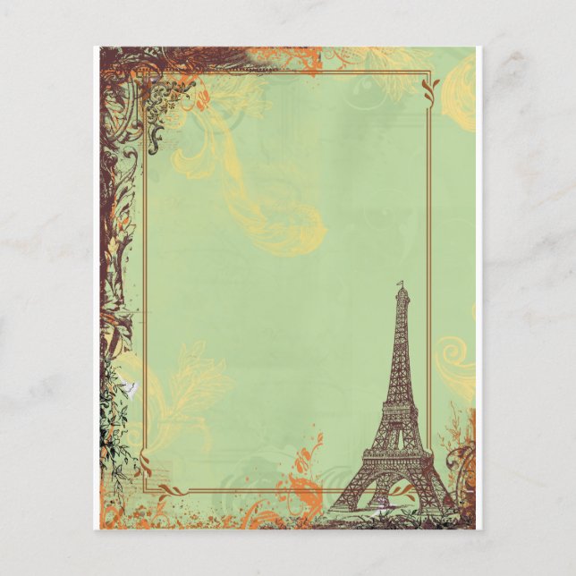 Torre Eiffel en Invitaciones de Volante Verde (Frente)