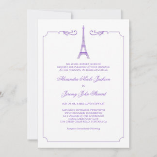 Torre Eiffel en Lavender Elegante invitación a la