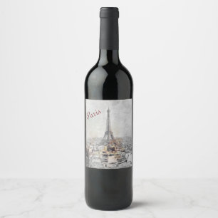 Torre Eiffel. Etiqueta de vino de París, Francia
