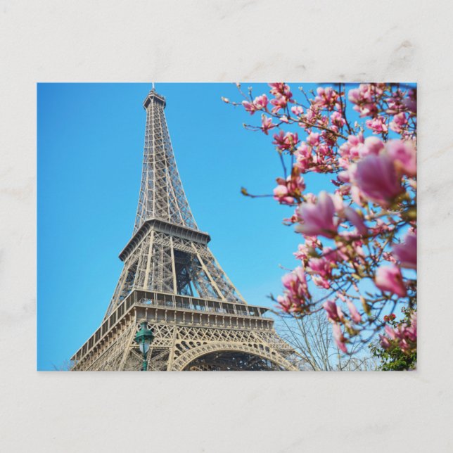 Torre Eiffel, París, Francia, postal de flores ros (Anverso)