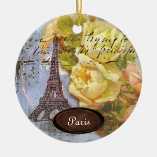 Torre Eiffel París Roses Amarillos Ornamento de N