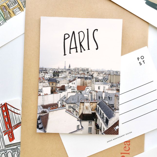 Torre Eiffel París Tarjeta Postal Letra a Mano (Lettering and photography Paris travel postcard.)