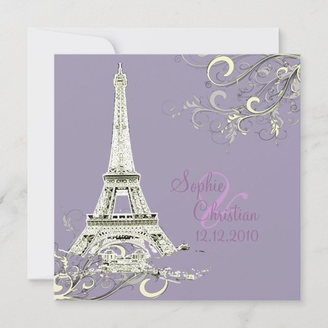 Torre Eiffel + remolinos Invitaciones de matrimoni (Anverso)