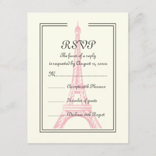 Torre Eiffel rosa boda de París con tarjeta RSVP d