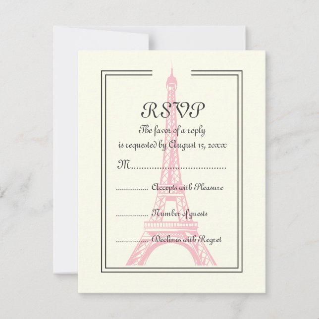 Torre Eiffel rosa boda de París con tarjeta RSVP d (Anverso)