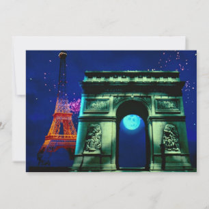 Torre Eiffel y Arco de Triunfo con luna