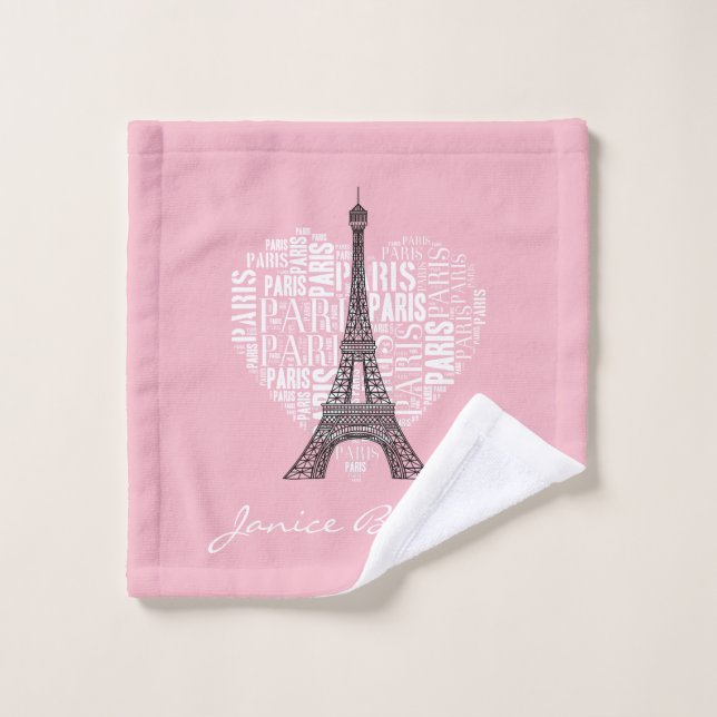 Torre Eiffel y inscripciones París en corazón (Toallita)