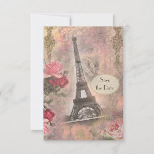 Torre Eiffel y Rosas Shabby Chic Anuncio de Fecha 