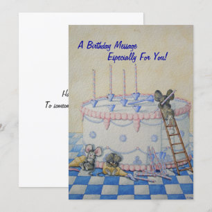 torta de cumpleaños con una tarjeta de ratones lin