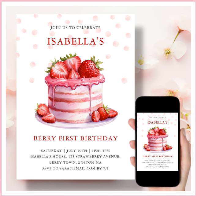 Torta de fresa | Invitación al primer cumpleaños d (Subido por el creador)