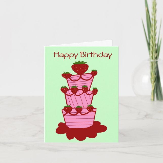 Torta de fresa, tarjeta de cumpleaños feliz (Anverso)