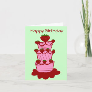 Torta de fresa, tarjeta de cumpleaños feliz