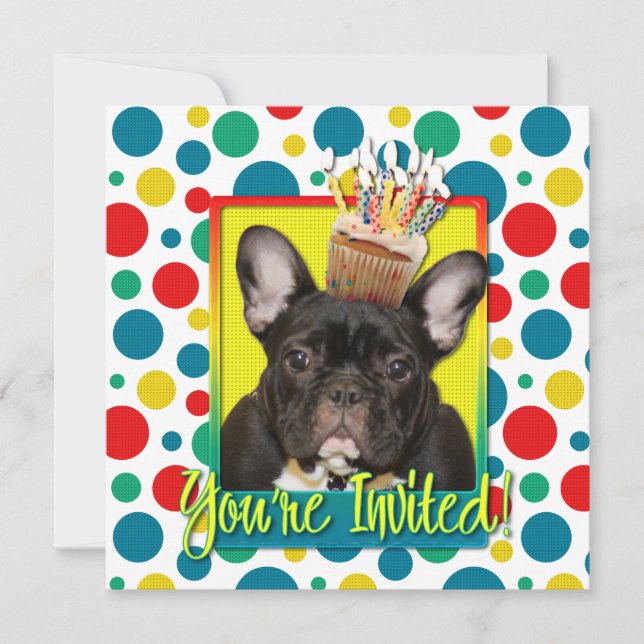 Torta de invitación - Bulldog francés - Verde azul (Anverso)