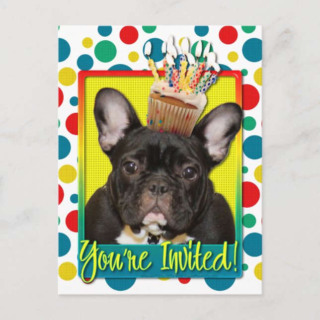Torta de invitaciones - Bulldog francés - Verde az (Anverso)