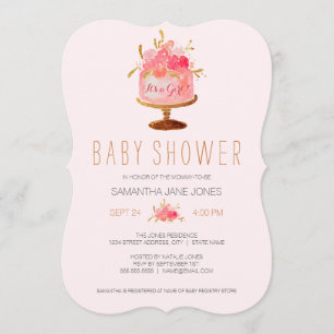 Torta Floral Rosa Invitación para Baby Shower Es u