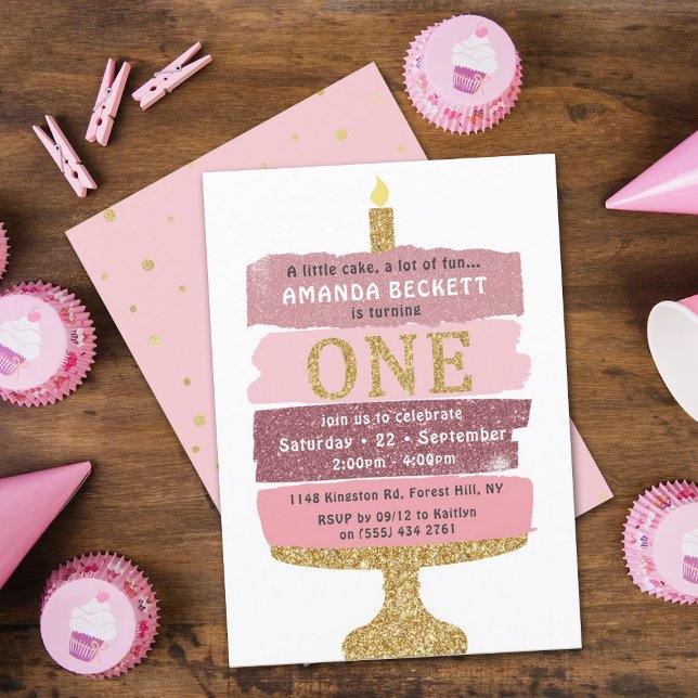 Torta Purpurina rosada y dorada invitaciones de pr (Subido por el creador)