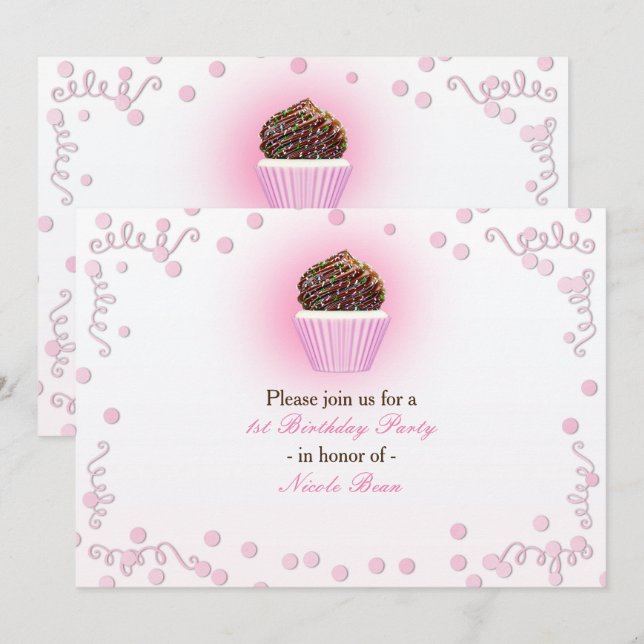 Torta rosa Confetti Invitaciones a la fiesta de cu (Anverso / Reverso)