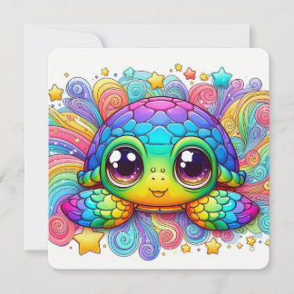 Tortuga arcoíris feliz tarjeta plana