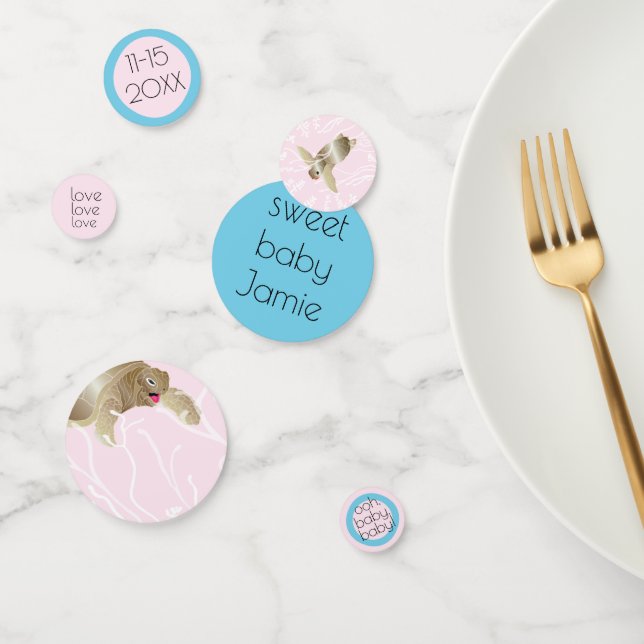 Tortuga Baby Shower Confetti rosa y turquesa (Grupo)