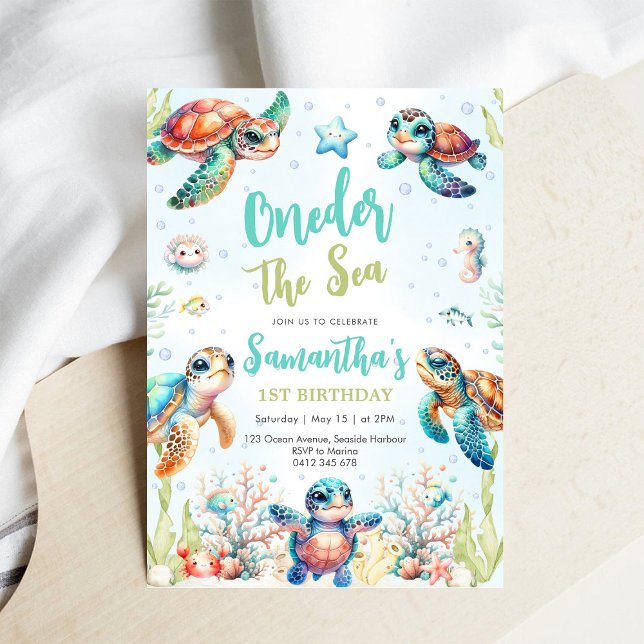 Tortuga Bajo El Mar Invitación 1er Cumpleaños (Subido por el creador)