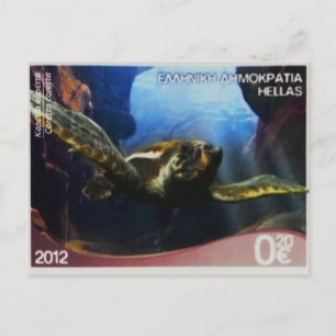 Tortuga boba en sello postal griego