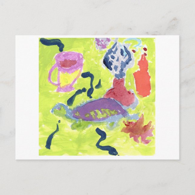 Tortuga con una postal de una taza de té (Anverso)