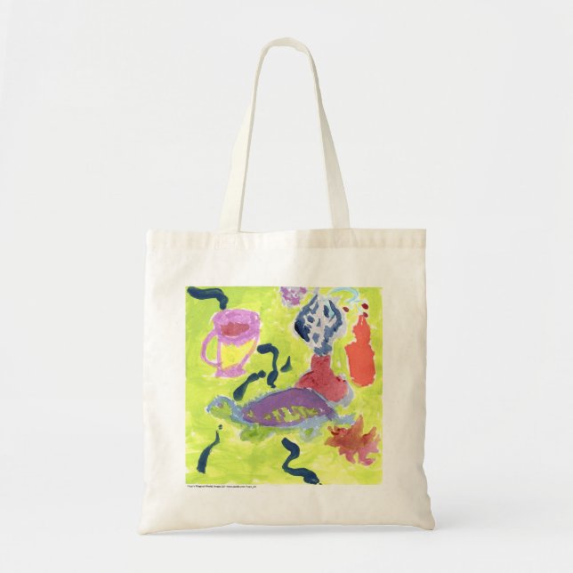 Tortuga con una taza de la bolsa de asas del té (Frente)